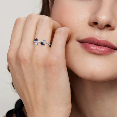 14K White Gold .30CTW Sapphire and .30CTW Diamond Ring by Gabriel & Co.