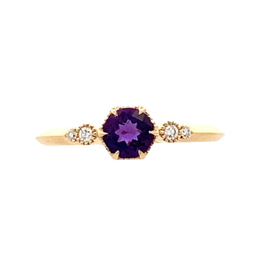 Amethyst  and Diamond Ring in Yellowo Gold