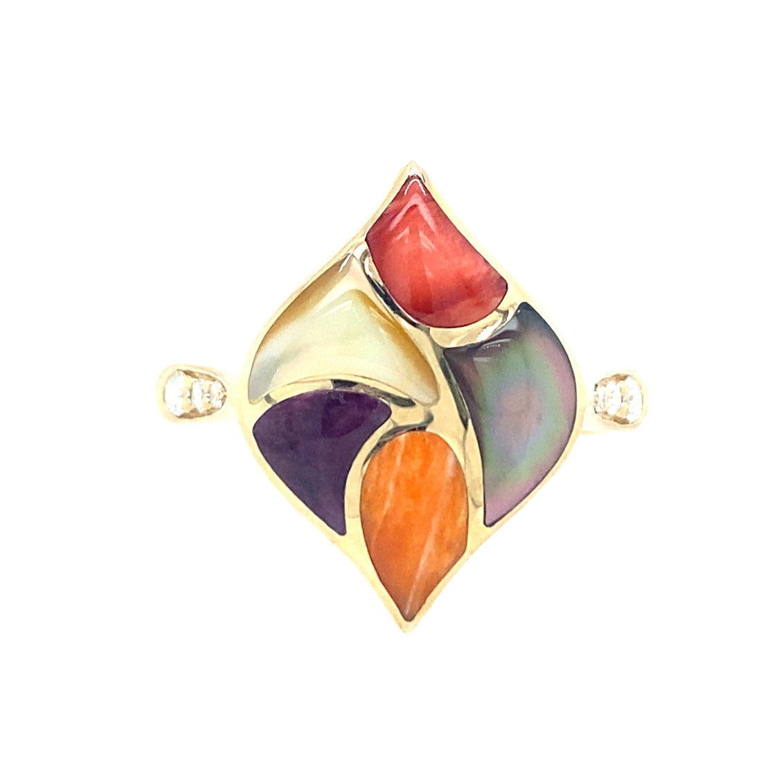 Mixed Spiny Oyster and MOP Ring in Yellow Gold by Kabana