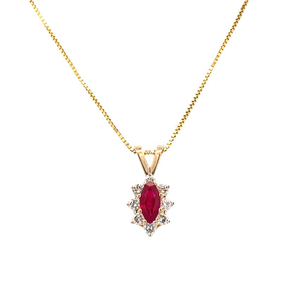 ESTATE Ruby and Diamond Pendant in Yellow Gold