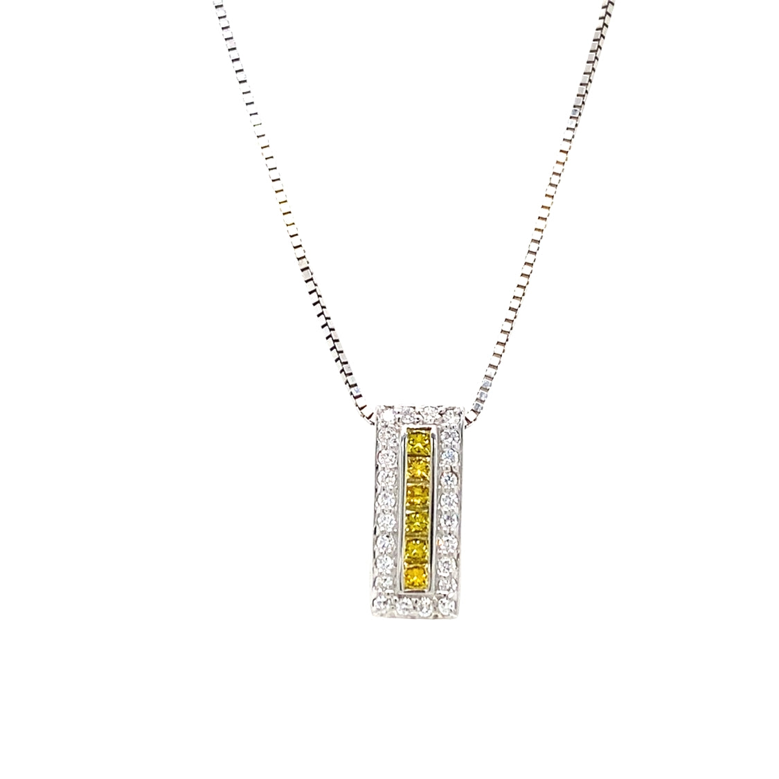 ESTATE Yellow and White Diamond Pendant in White Gold