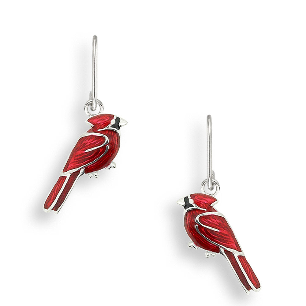 Red Enamel Cardinal Wire Earrings in Sterling Silver by Nicole Barr