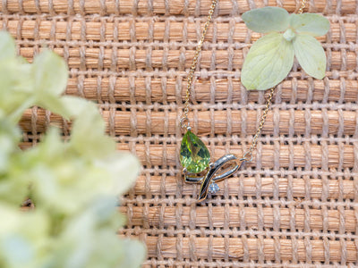 Peridot and Diamond Necklace in Yellow Gold
