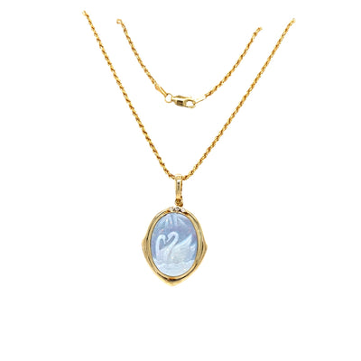 ESTATE Carved Opal Swan Pendant in Yellow Gold