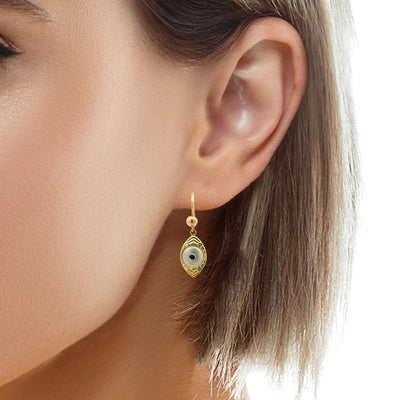 ESTATE Evil Eye MOP and Sapphire Earrings in Yellow Gold