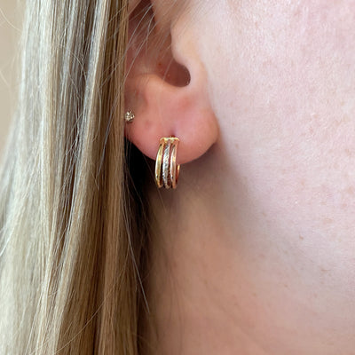 Three Row Hoops in Three-Tone Gold