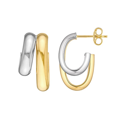 Double Hoop Studs in Two-Tone Gold