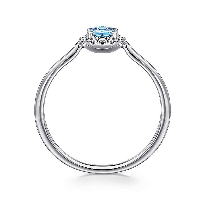 Blue Topaz and Diamond Halo Ring in White Gold by Gabriel & Co.