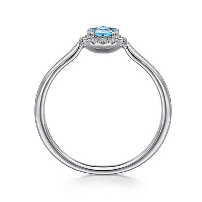 Blue Topaz and Diamond Halo Ring in White Gold by Gabriel & Co.