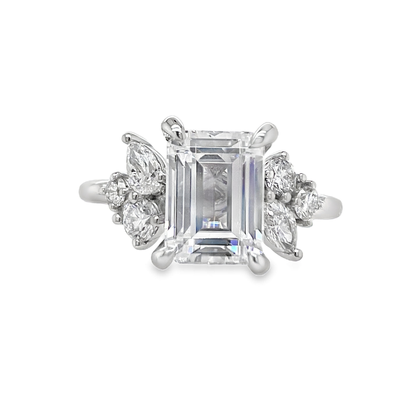 Emerald Cut Engagement Ring with Side Stones in White Gold by Gabriel & Co.