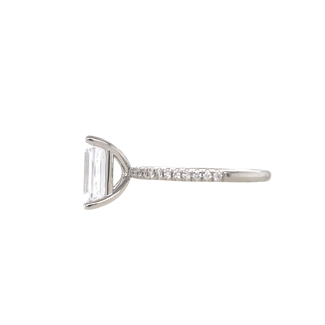 Emerald Cut SIde Stone Engagement Ring in White Gold by Gabriel & Co.
