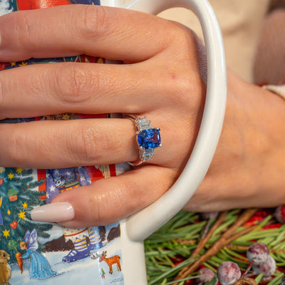 Tanzanite & Diamond Ring in 14K White Gold by B&C Custom Creations