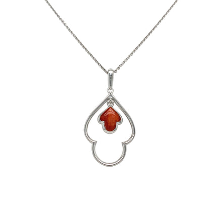 Red Spiny Oyster Open Drop Pendant in Silver by Kabana