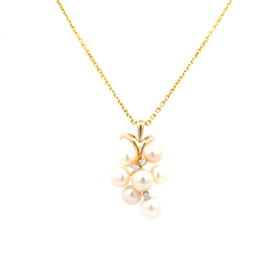 ESTATE Pearl and DIamond Pendant in Yellow Gold