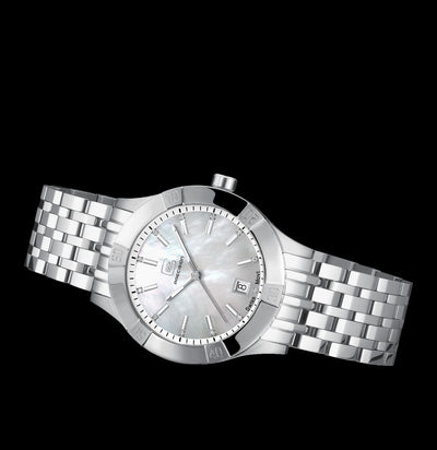 36mm Ladies Swiss Silver SS MOP Silver Mesh Strap 10 ATM by Glock