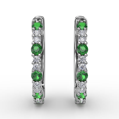 FANA 14 Karat Hoop Emerald and Diamond Gemstone Hoop Earrings ER1742E/WG