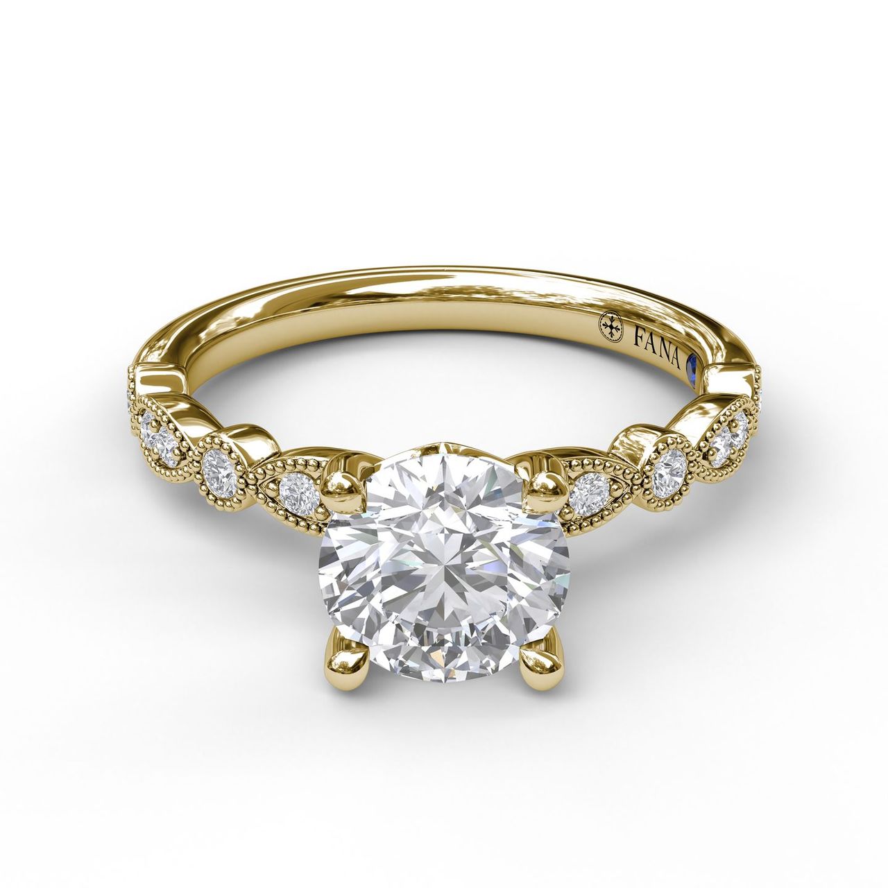 FANA 14 Karat Round Shape with Side Stones  Engagement Ring S3040/YG
