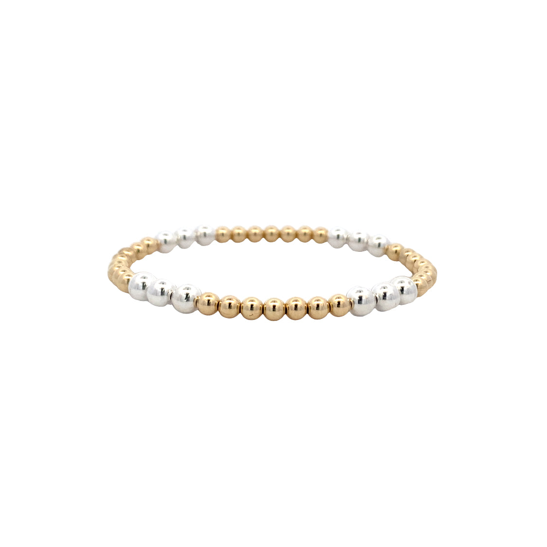 Karen Lazar Stretch 4mm Yellow Gold Filled and 5mm Sterling Silver Beaded Bracelet Size 6.5