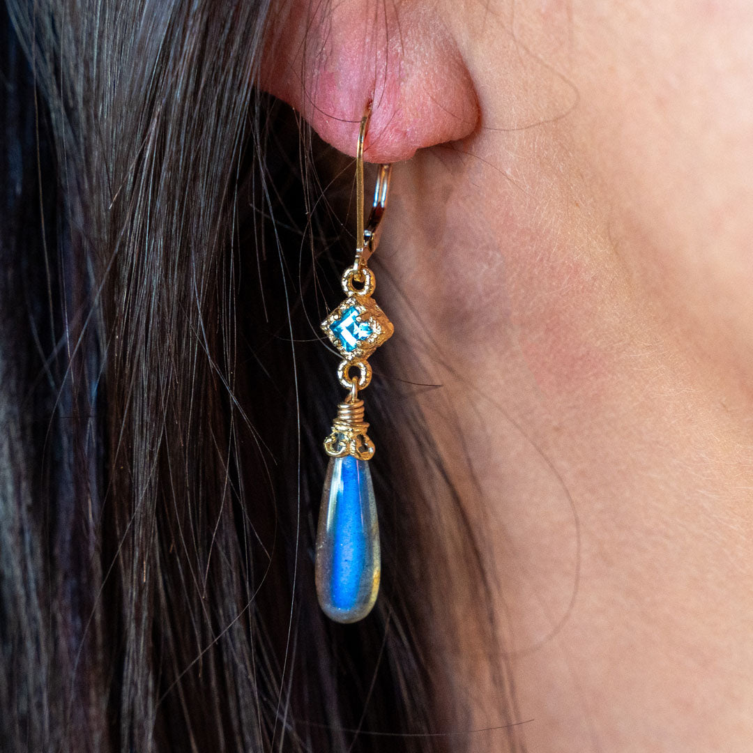 Gemstone Drop Earrings in Sterling SIlver with Gold Plating