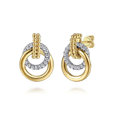 Diamond Circle Drop Earrings in Yellow Gold by Gabriel & Co.