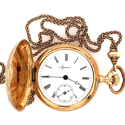 Estate Agassiz Pocket Watch w/ Chain in Yellow Gold