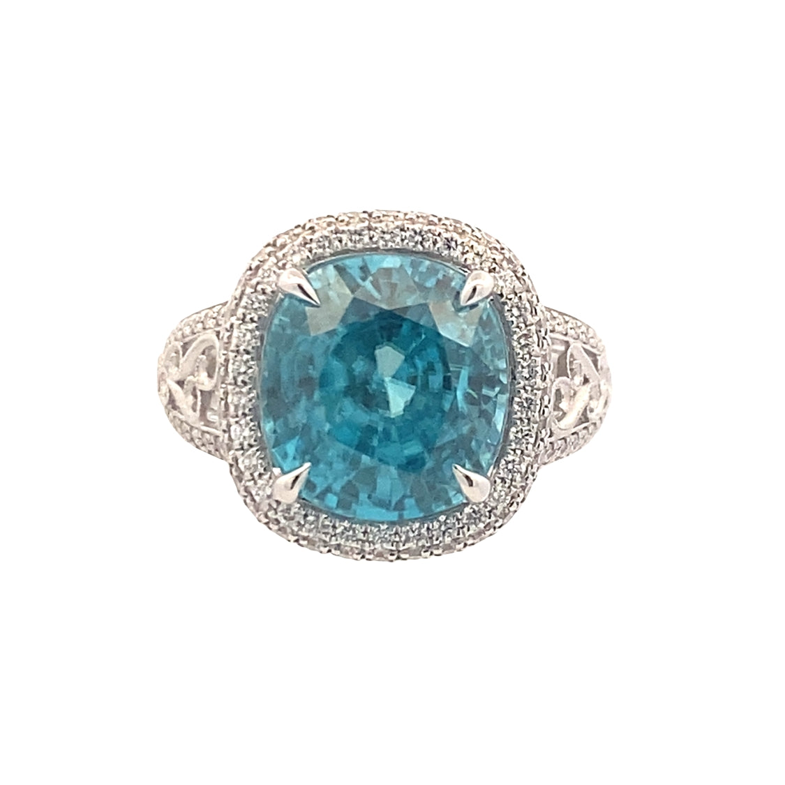 Blue Zircon and Diamond Ring in White Gold by Simon G. Jewelry