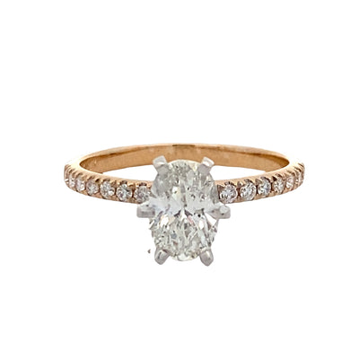 Oval Diamond Side Stone Engagement Ring in Two-Tone Gold by B&C