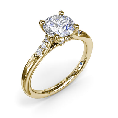 Round Diamond Side Stone Engagement Ring in Yellow Gold by Fana