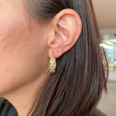 ESTATE Colored Diamond Hoops in Yellow Gold