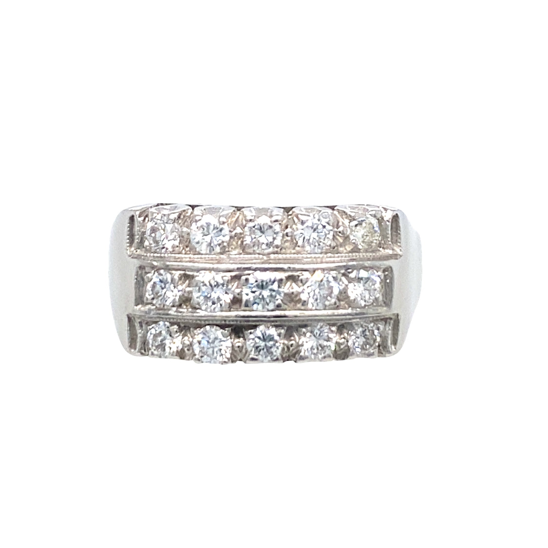 Estate Vintage Inspired Three Row Diamond Band in Platinum