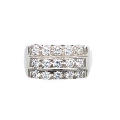 Estate Vintage Inspired Three Row Diamond Band in Platinum