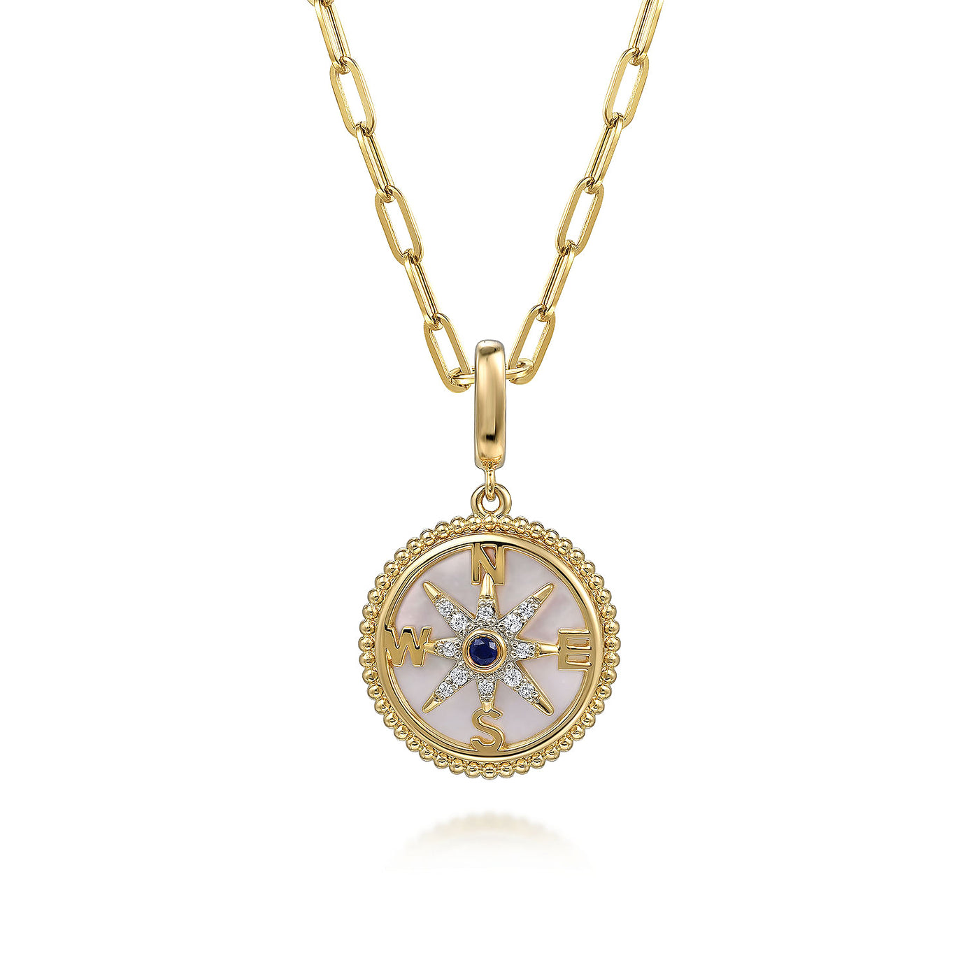 Sapphire and MOP Medallion in Yellow Gold by Gabriel & Co.