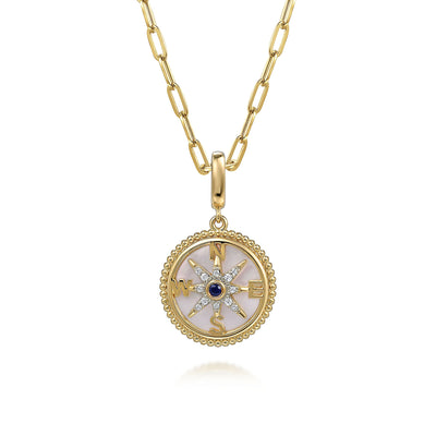 Sapphire and MOP Medallion in Yellow Gold by Gabriel & Co.