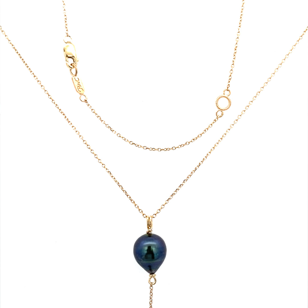 Lariat Tahitian Baroque Pearl Necklace in Yellow Gold by B&C