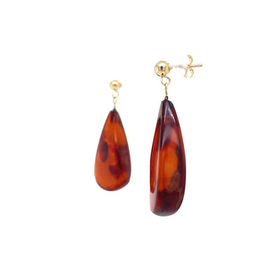 Estate Organic Amber Drop Earrings in Yellow Gold