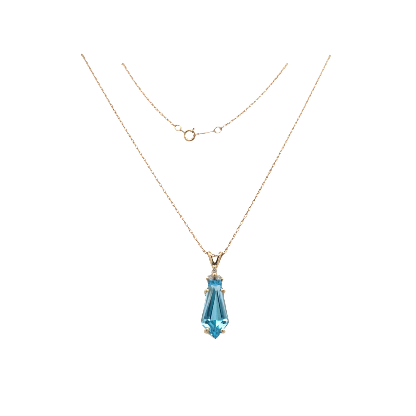 ESTATE Blue Topaz and Diamond Pendant in White Gold