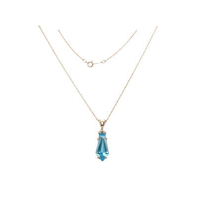 ESTATE Blue Topaz and Diamond Pendant in White Gold