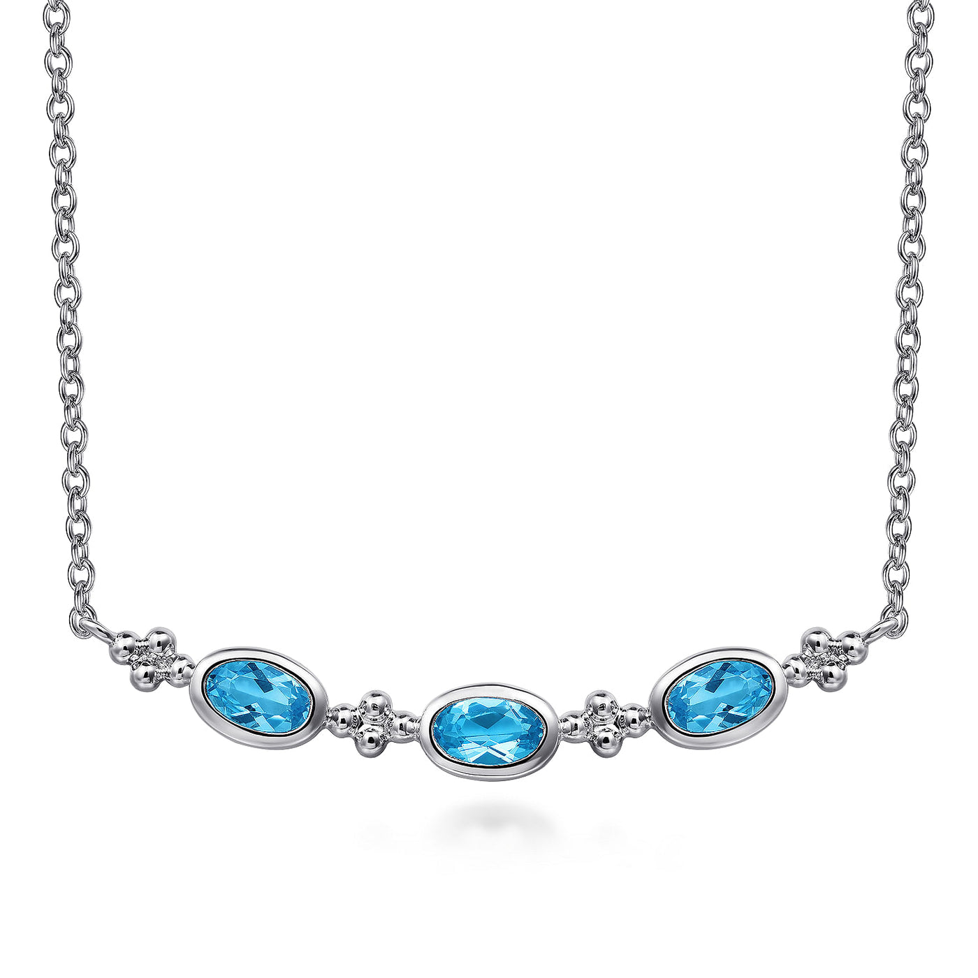 Blue Topaz Curved Bar Station Necklace in Silver by Gabriel & Co.