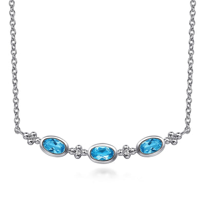Blue Topaz Curved Bar Station Necklace in Silver by Gabriel & Co.