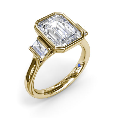 Emerald Cut Diamond Side Stone Engagement Ring in Yellow Gold by Fana