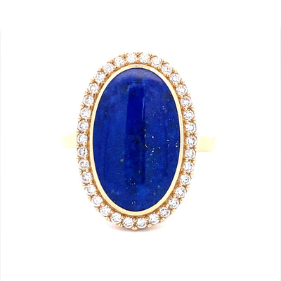 Lapis & Diamond Halo Style Ring in Yellow Gold by Kabana