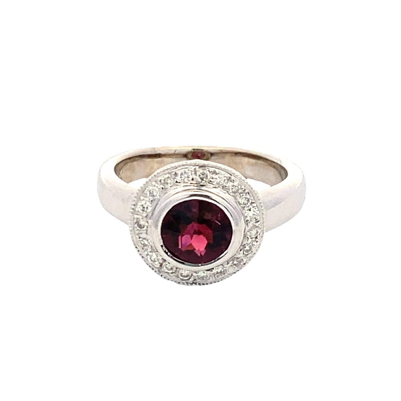 ESTATE Garnet and Diamond Ring in White Gold