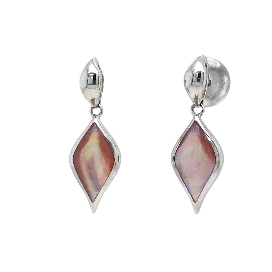 Pink Mother of Pearl Drop Earrings in SIlver by Kabana