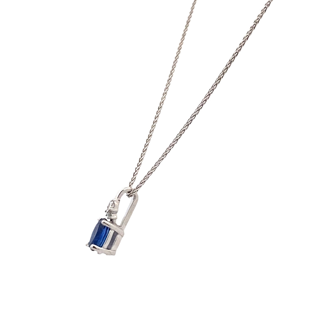Sapphire and Diamond Pendant in 14K White Gold with 18" Chain by Beeghly & Co. Creations