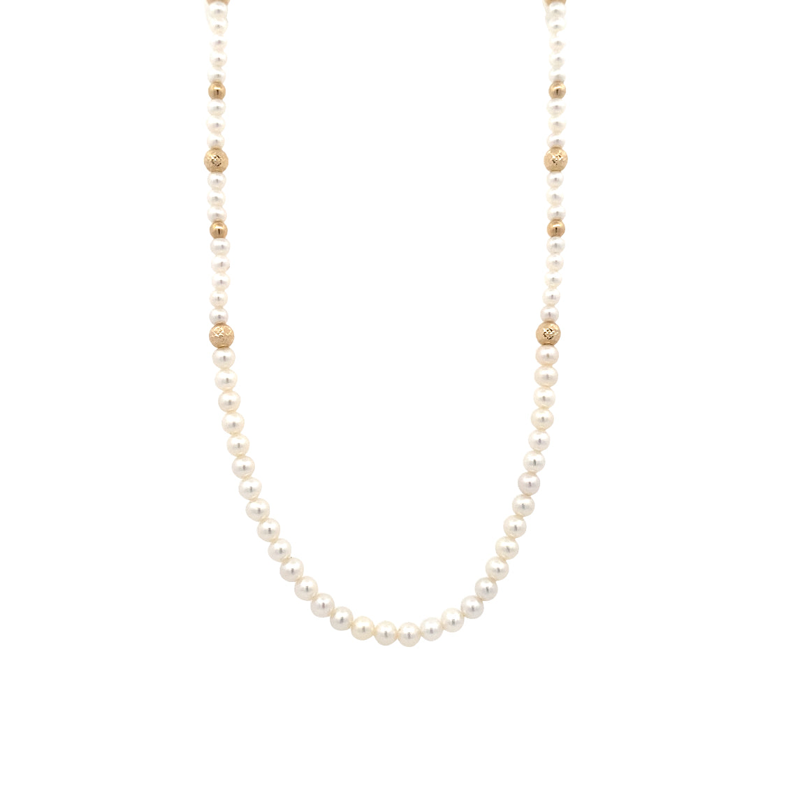 35" FW Pearl and Pyramid Bead Necklace in Yellow Gold by B&C