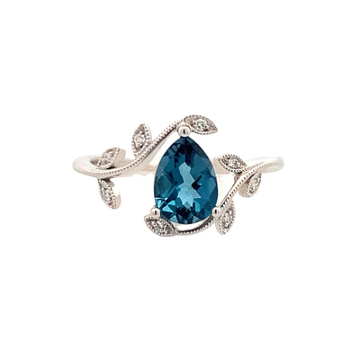 London Blue Topaz Floral Ring in White Gold by Allison Kaufman