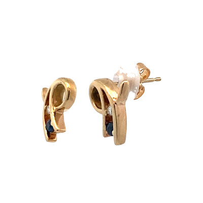 ESTATE Sapphire and Diamond Studs in Yellow Gold