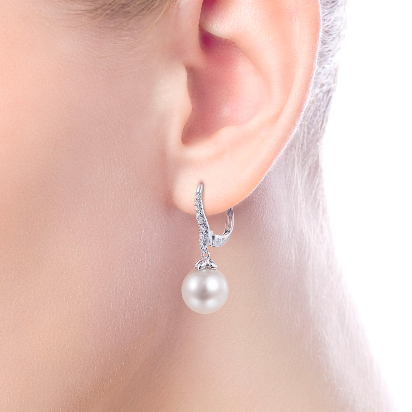 Diamond & Pearl Drop Earrings in White Gold by Gabriel & Co.