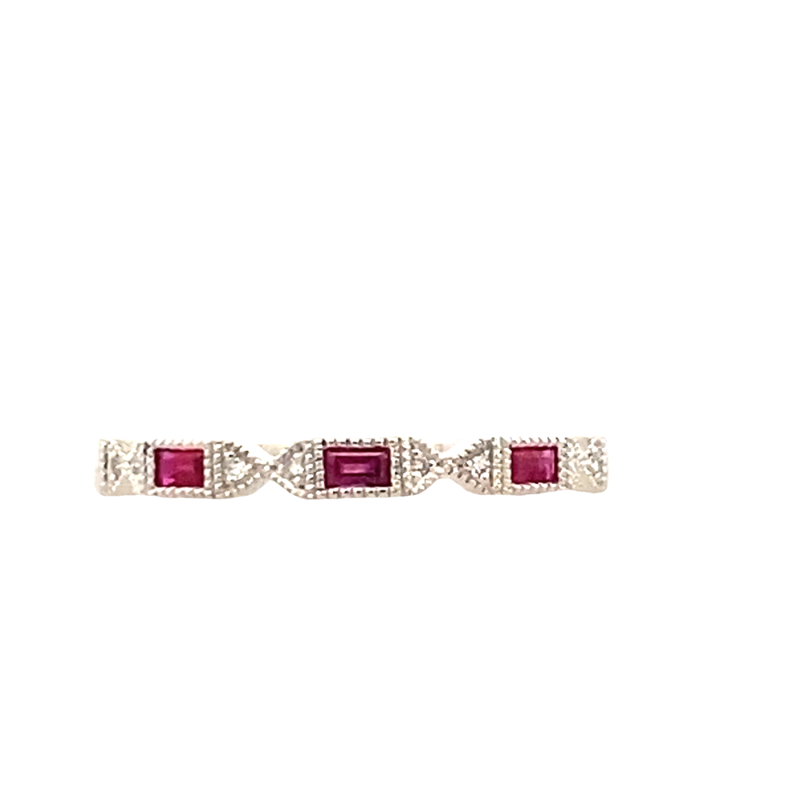 Baguette Ruby and Diamond Stackable Ring in Yellow Gold
