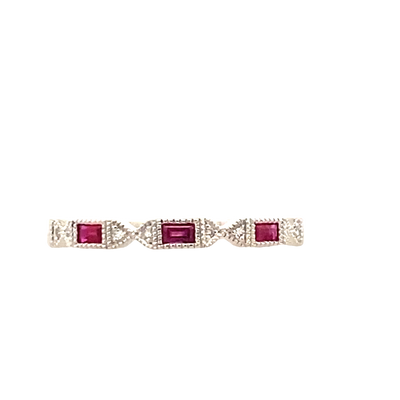 Baguette Ruby and Diamond Stackable Ring in Yellow Gold